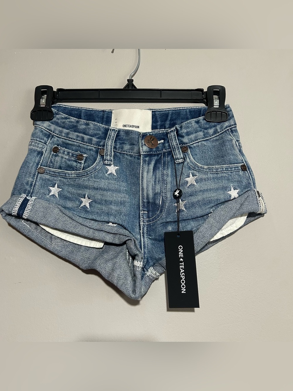 One Teaspoon Kids Bandits Low Waist Star Denim Shorts Size 6-7